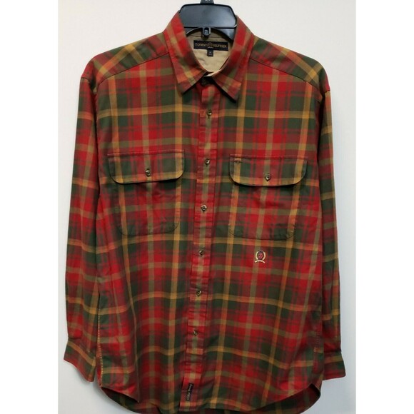 Tommy Hilfiger Mens Dress Shirt Size M Red Green Long Sleeve Cotton - Picture 1 of 8